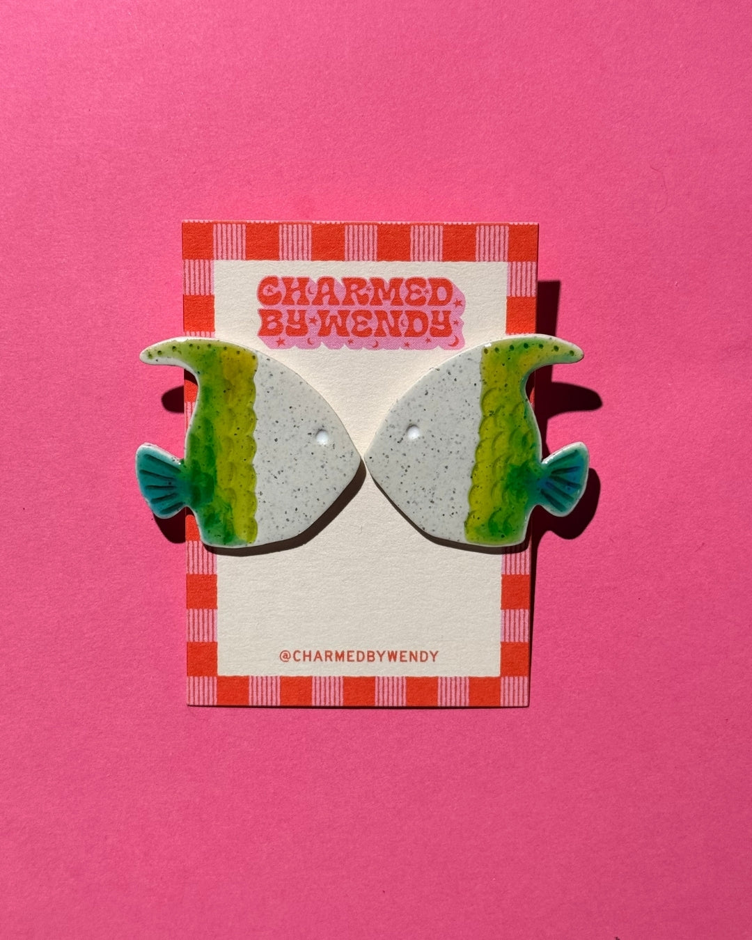 Faux Ceramic Fish Earrings- Green Fish