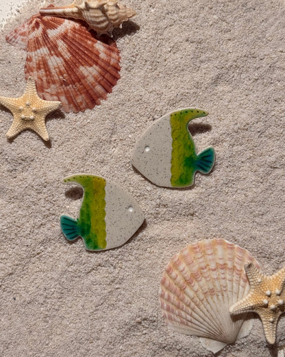 Faux Ceramic Fish Earrings- Green Fish