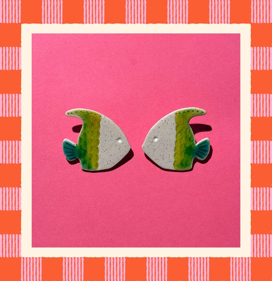 Faux Ceramic Fish Earrings- Green Fish