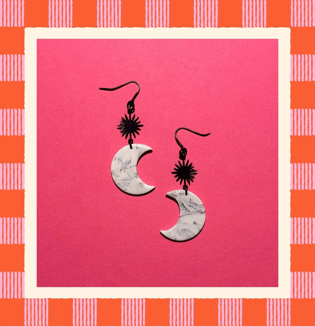 Marble Moon Earrings